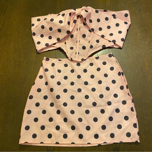 NWOT PLT Pink Polkadot Off Shoulder Corset Top & Mini Skirt Size 6 - Picture 5 of 14